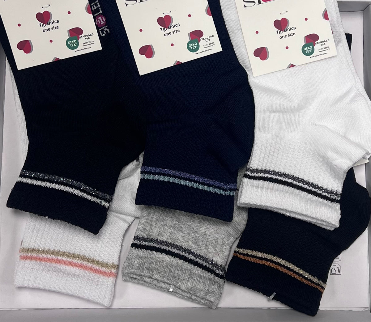 Confezione da 6 paia di calzino donna a coste con lurex in cotone Sièlei RS01