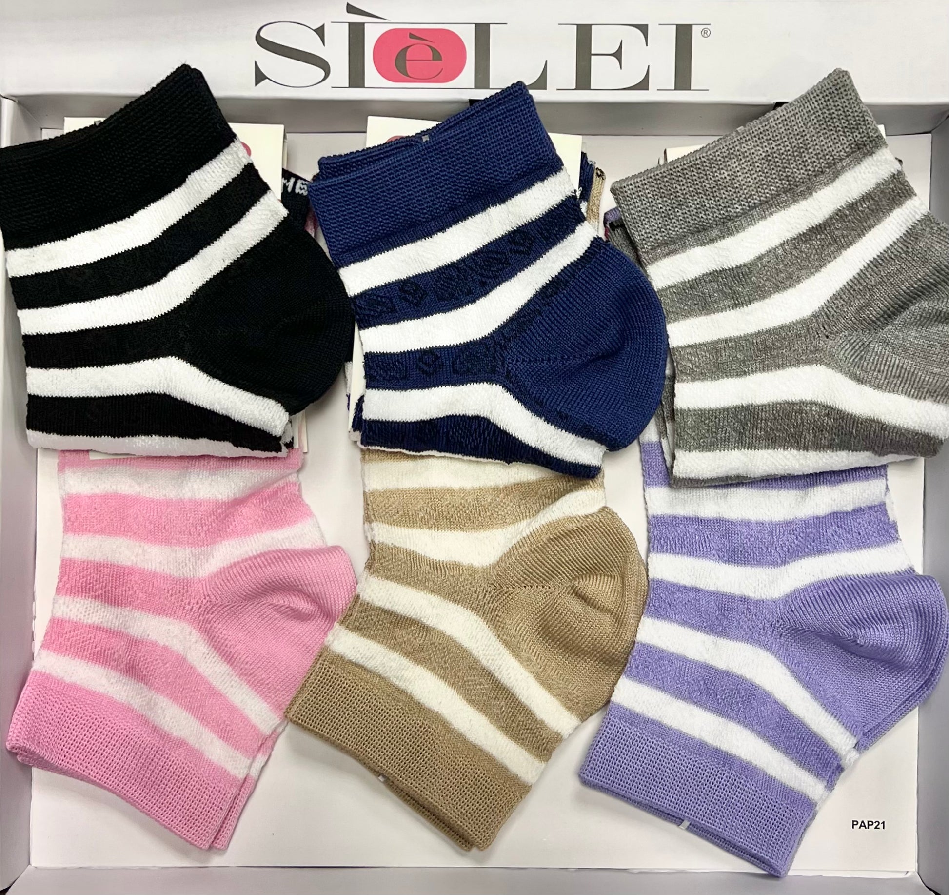Confezione da 6 paia di calzino donna in cotone Sièlei NS02 Righe