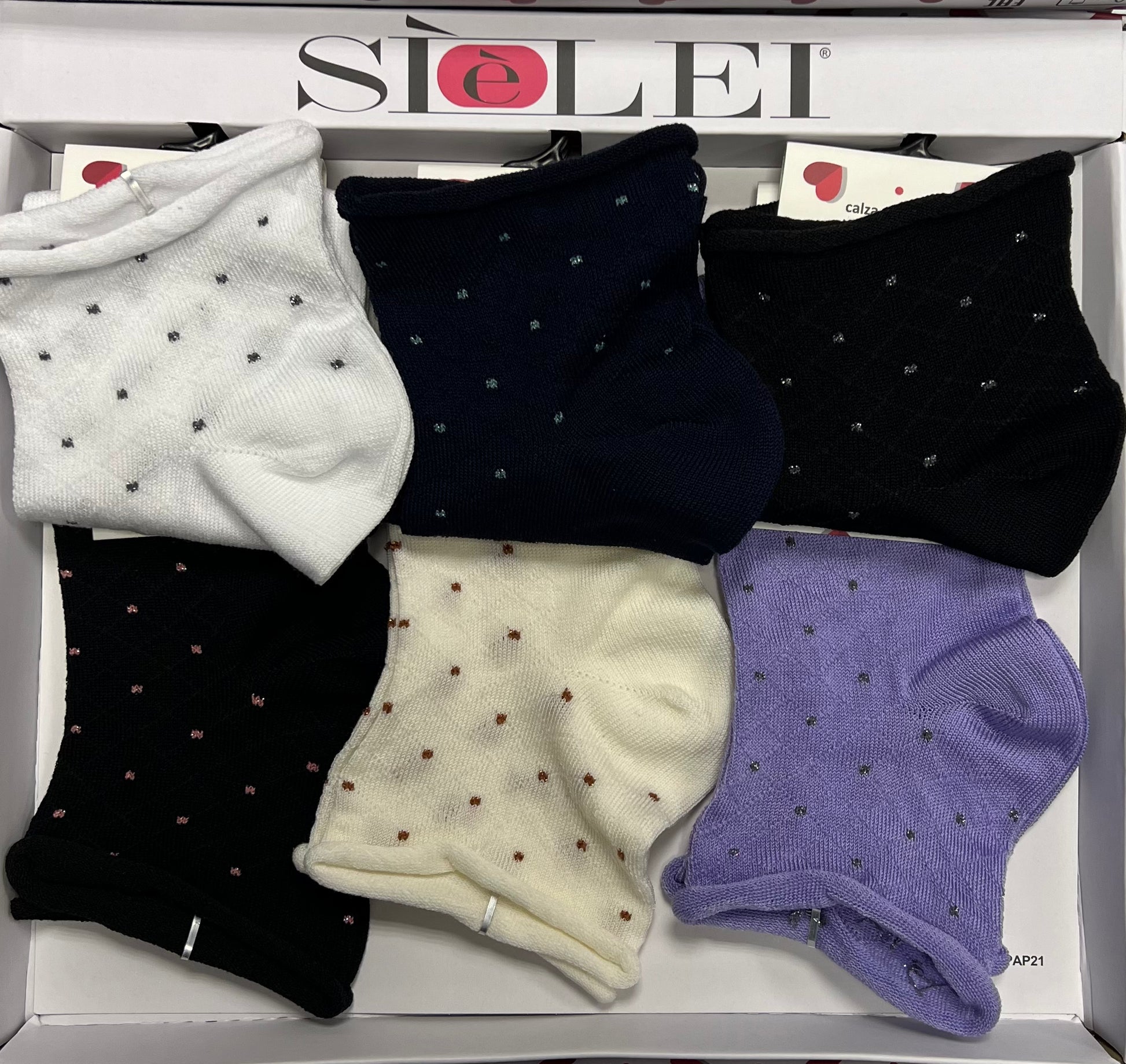 Confezione da 6 paia di calzino donna in cotone Sièlei SD01 Pois