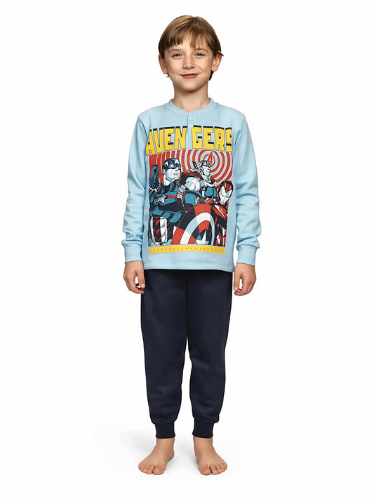 Pigiama cotone felpato Avengers Marvel bambino baby MV40G7404, colore azzurro/blu
