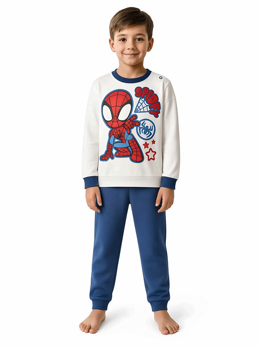 Pigiama cotone felpato Spiderman Marvel neonato bambino MV32A1414, colore panna/royal