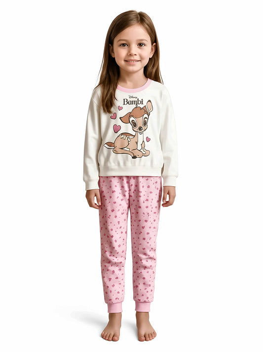 Pigiama cotone felpato Bambi Disney neonata bambina DY32A6385, colore panna/rosa