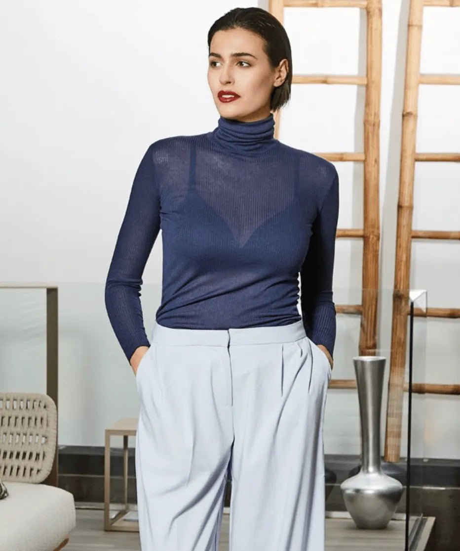 Maglia donna a costina manica lunga dolcevita Sublyme in modal cashmere ultra light 4315