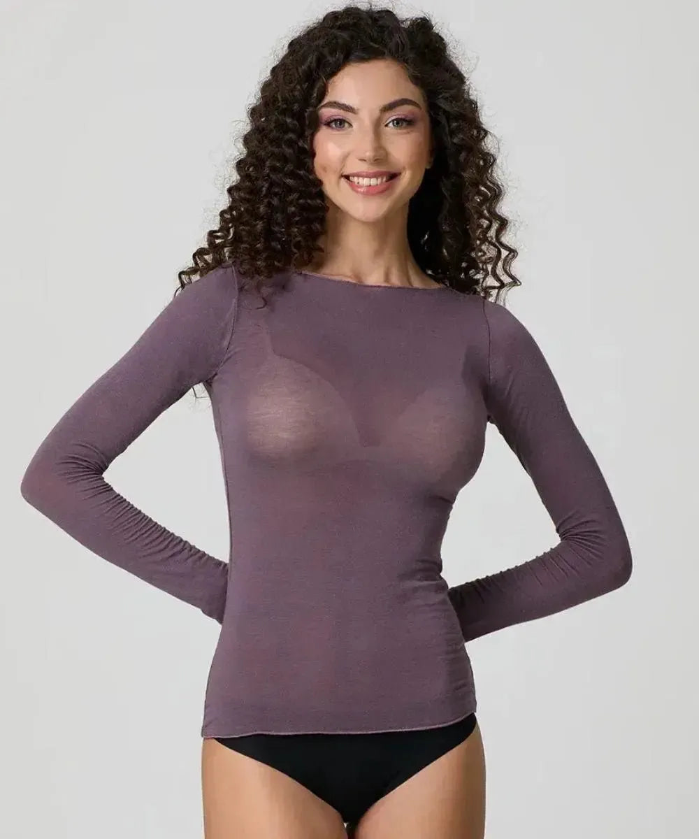 Maglia donna manica lunga scollo barca Jadea in modal e cashmere 4064