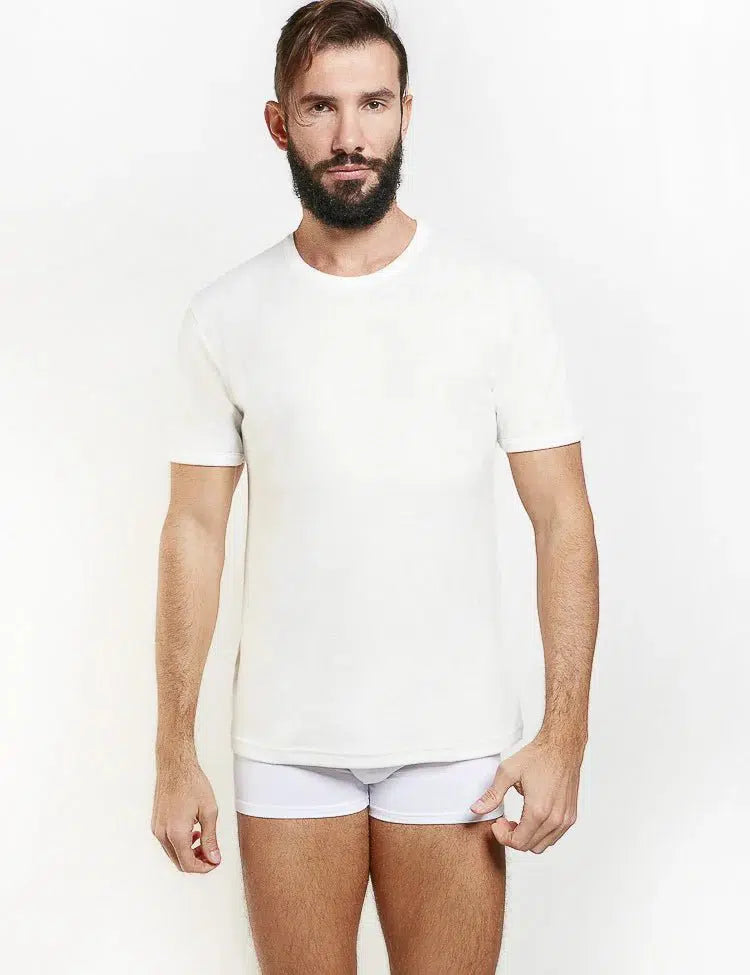 Maglia intima uomo mezza manica girocollo in lana e cotone TM16