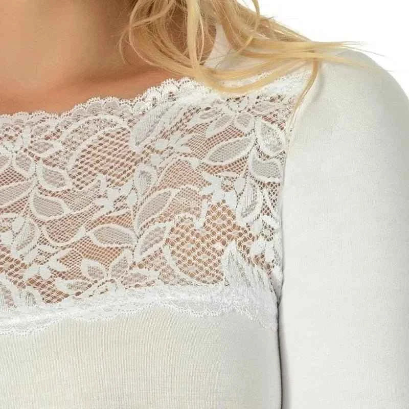 Maglia manica lunga da donna in viscosa elasticizzata con pizzo Marlene 52955