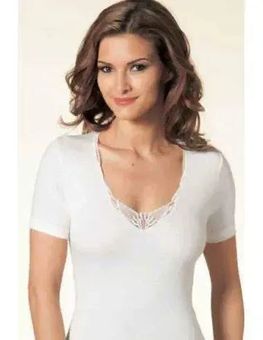 Maglia mezza manica donna Nottingham in lana e cotone con pizzo TM16W