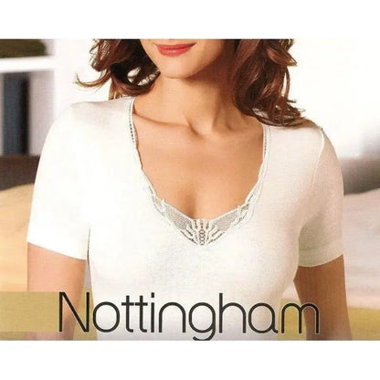 Maglia mezza manica donna Nottingham in lana e cotone con pizzo TM16W