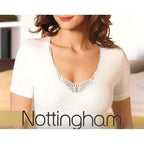 Maglia mezza manica donna Nottingham in lana e cotone con pizzo TM16W