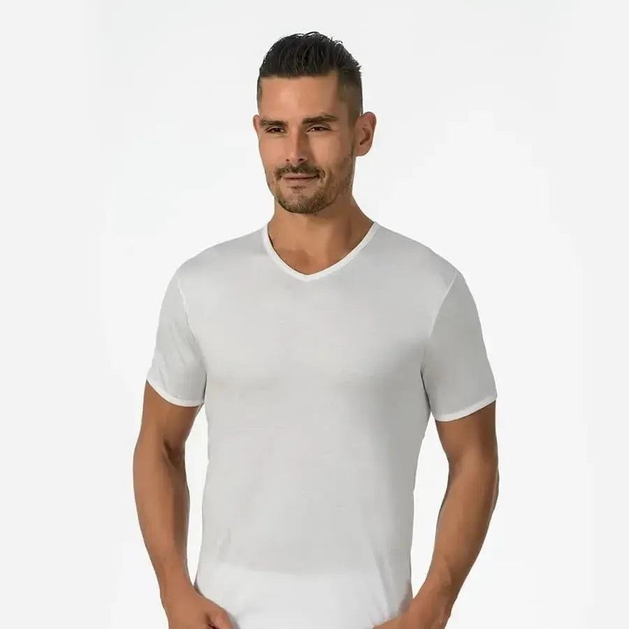 Maglia uomo mezza manica a punta V in filo di scozia pettinato Max Fender by Marlene 30314