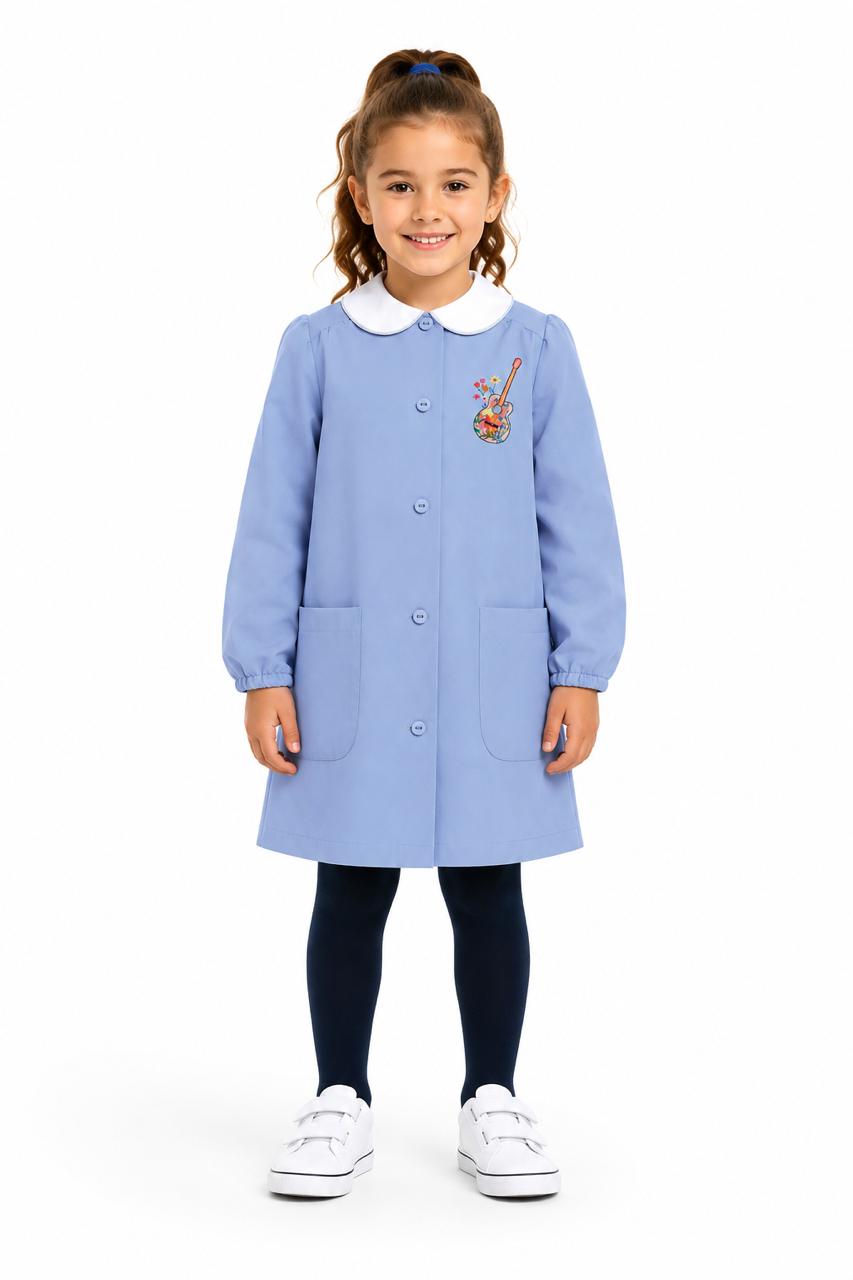 Grembiule scuola elementare celeste bambina Siggi Made in Italy ricamo Chitarra 4367