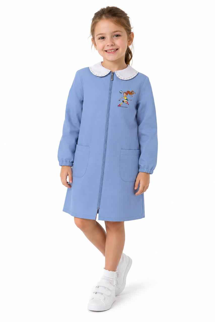 Grembiule scuola elementare celeste bambina con zip Siggi Made in Italy ricamo Pallavolo 4374