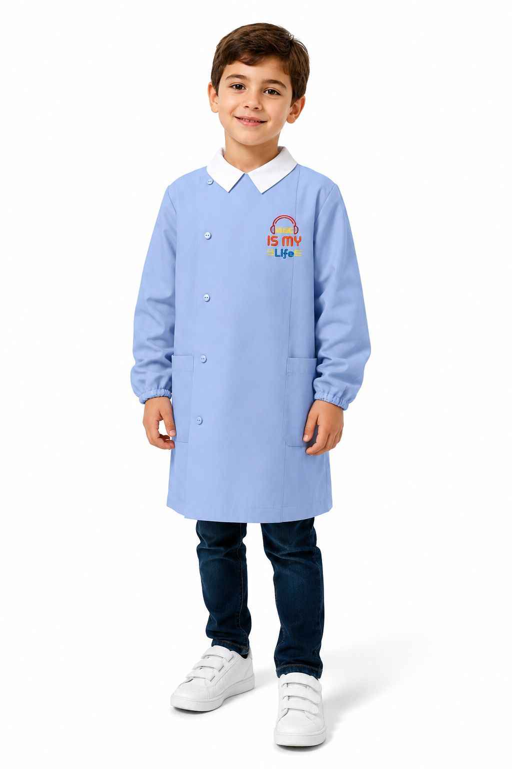 Grembiule scuola elementare Celeste bambino Siggi Made in Italy ricamo Music 4390