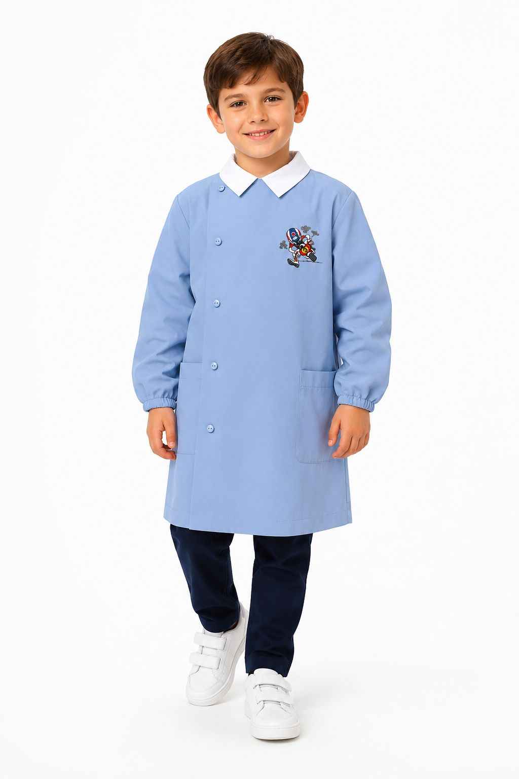 Grembiule scuola elementare Celeste bambino Siggi Made in Italy ricamo Moto 4388
