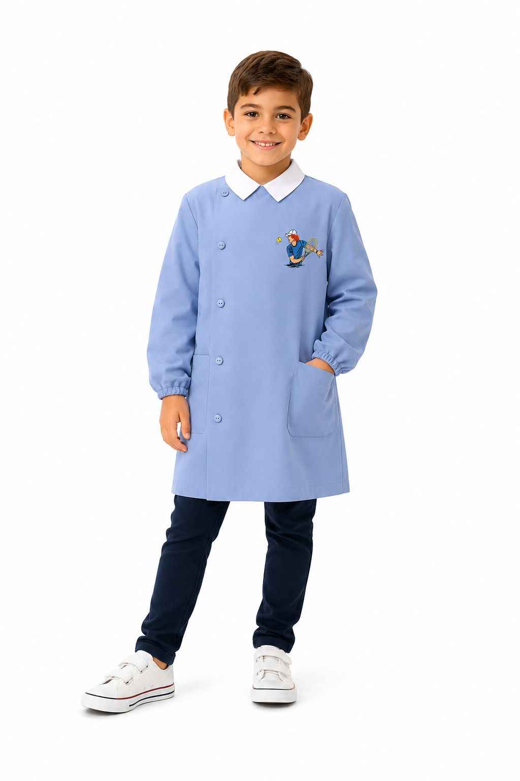 Grembiule scuola elementare Celeste bambino Siggi Made in Italy ricamo Tennis Green 4406