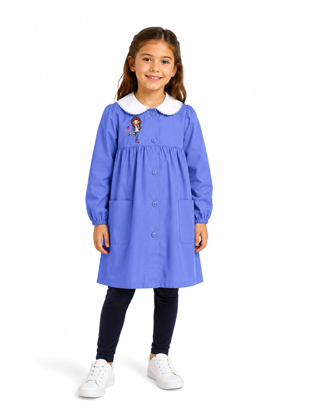 Grembiule scuola elementare celeste bambina Ambrosino Made in Italy ricamo Beautiful S101