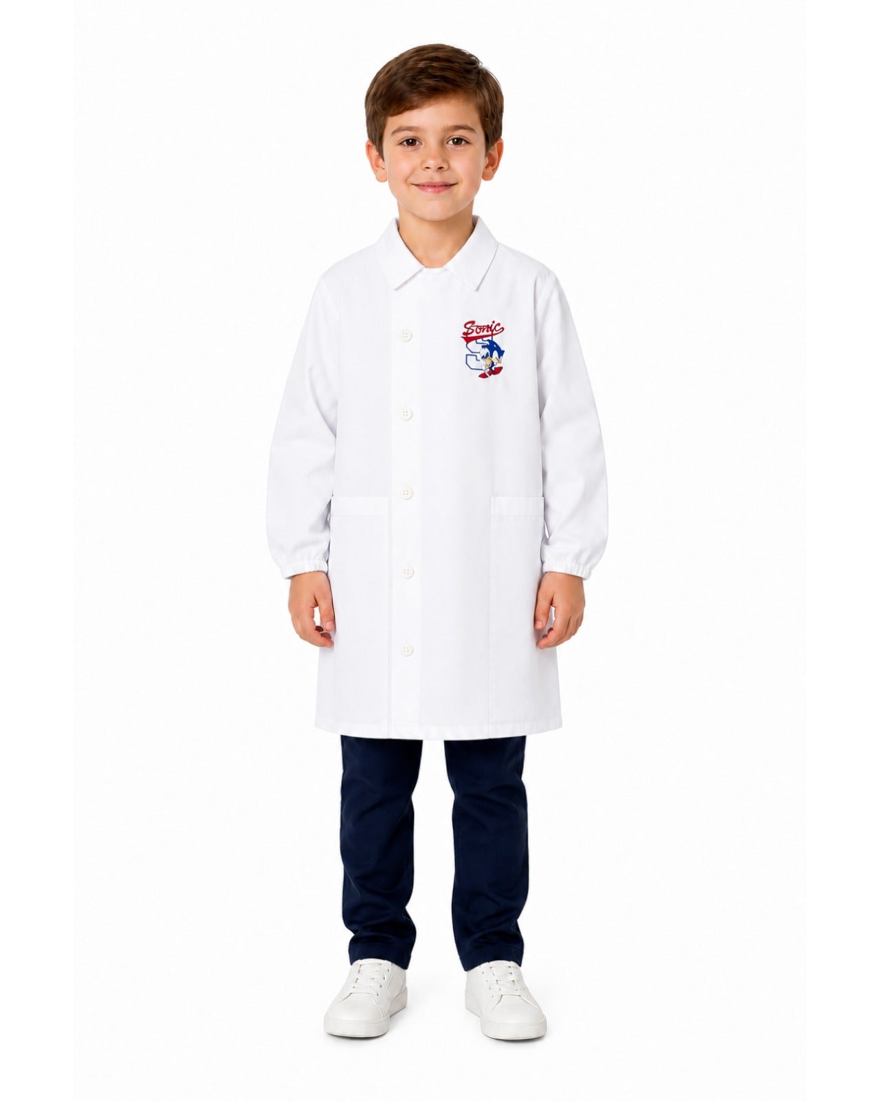 Grembiule bianco asilo bambino con abbottonatura laterale Sonic G306A26