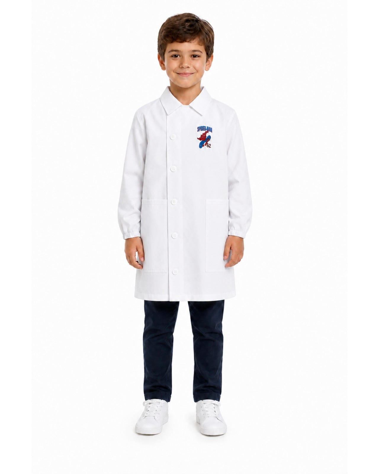 Grembiule bianco asilo bambino con abbottonatura laterale Marvel Spiderman G303A26