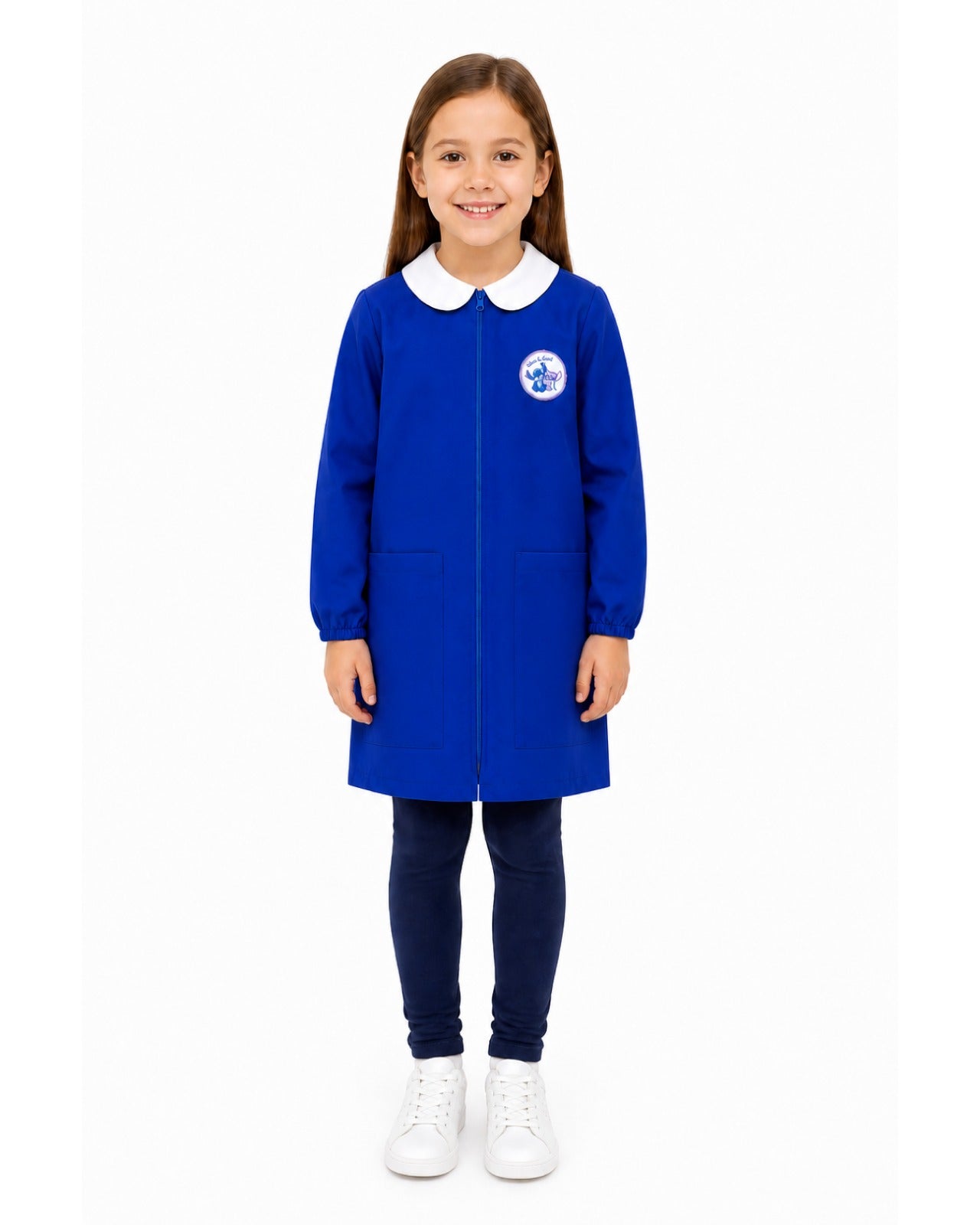 Grembiule scuola elementare Blu bambina con zip Disney ricamo Stitch Made in Italy G205ZIPA26