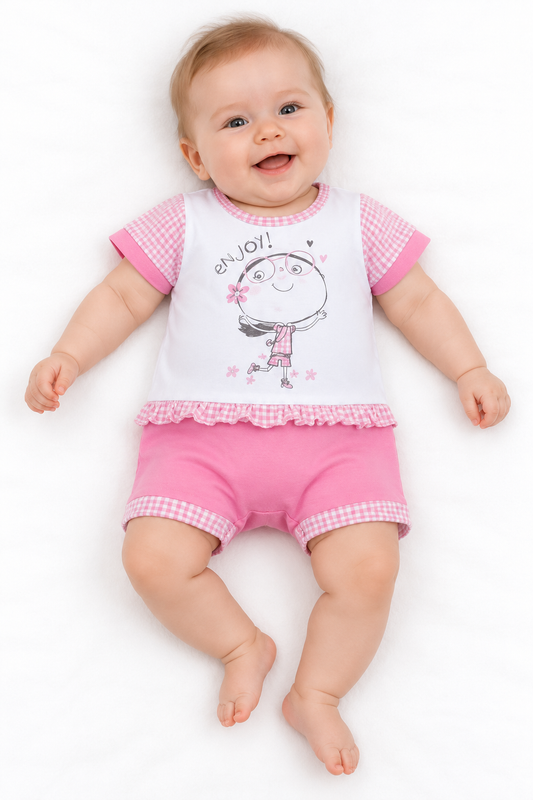 Pagliaccetto Gary Tutina Neonata bambina 100% cotone tinta unita con stampa L7511