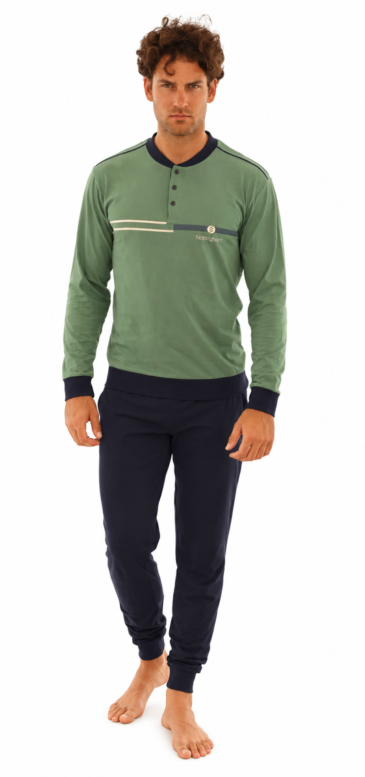 Pigiama lungo uomo Nottingham 100% cotone NPA755 - VERDE