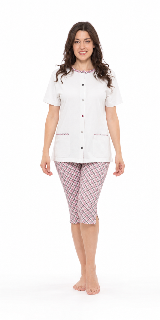 Pigiama aperto donna Jersey mezza manica pinocchietto Gary R55106