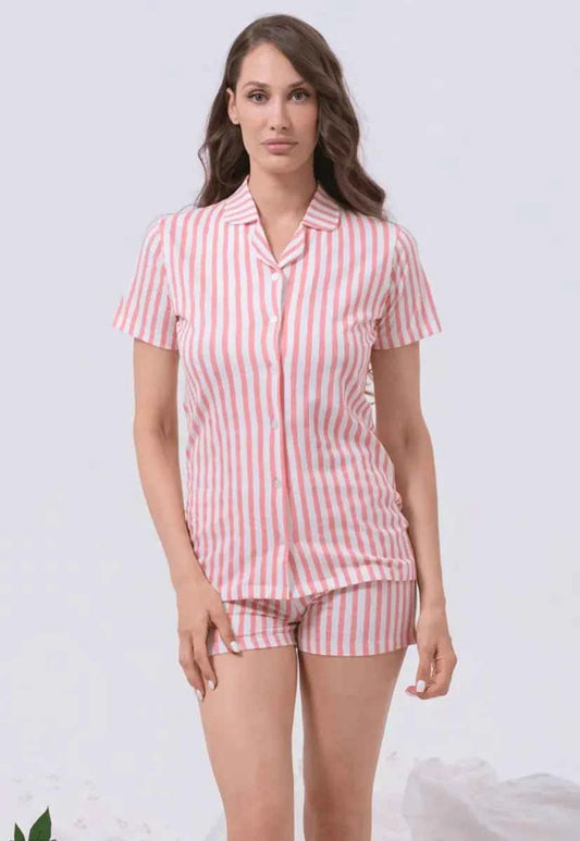Pigiama aperto donna Nottingham mezza manica e pantaloncino cotone NPB207