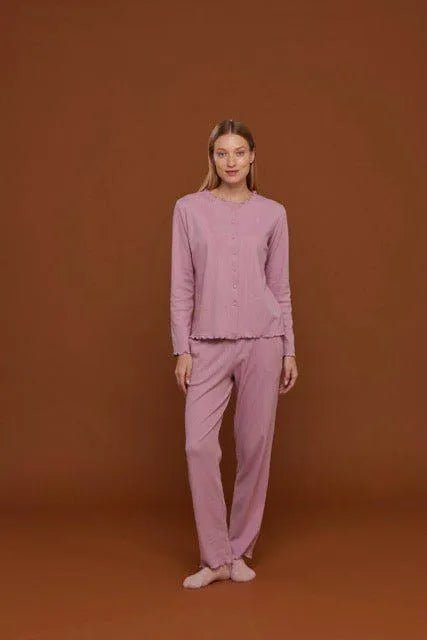 Pigiama aperto donna in caldo cotone a costina Noidinotte Camilla FA8365