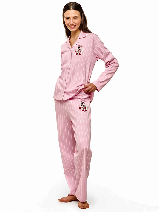 Pigiama aperto interlock donna Disney Mickey And Friends DYD0888 rosa