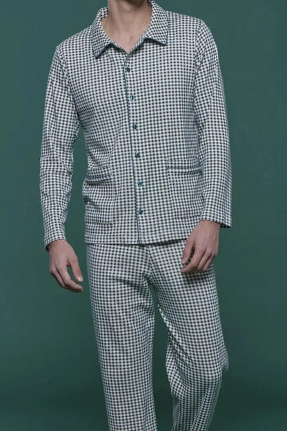 Pigiama aperto uomo in caldo cotone vichy Noidinotte Family Match FC2580