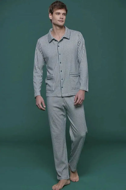 Pigiama aperto uomo in caldo cotone vichy Noidinotte Family Match FC2580
