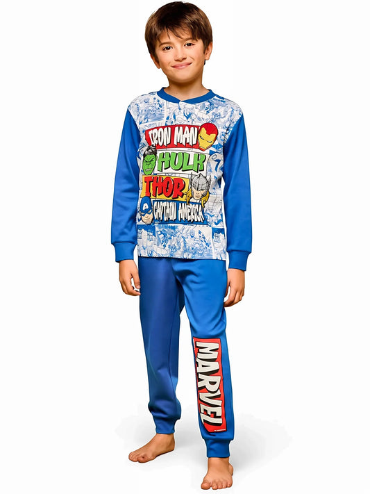 Pigiama caldo cotone Avengers interlock bambino MV40M7808, colore royal