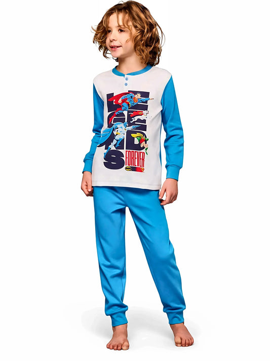 Pigiama caldo cotone Justice League interlock bambino DC40Z0407, colore avio