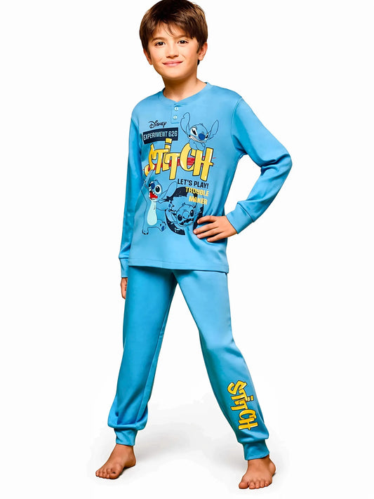 Pigiama caldo cotone Lilo e Stitch Disney interlock bambino baby DY40M7820, colore avio