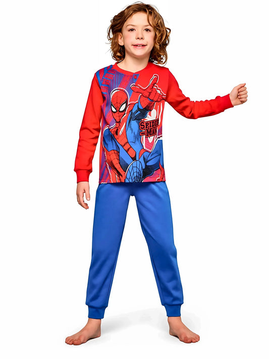 Pigiama caldo cotone Marvel Spiderman interlock bambino baby MV40M7803, colore rosso