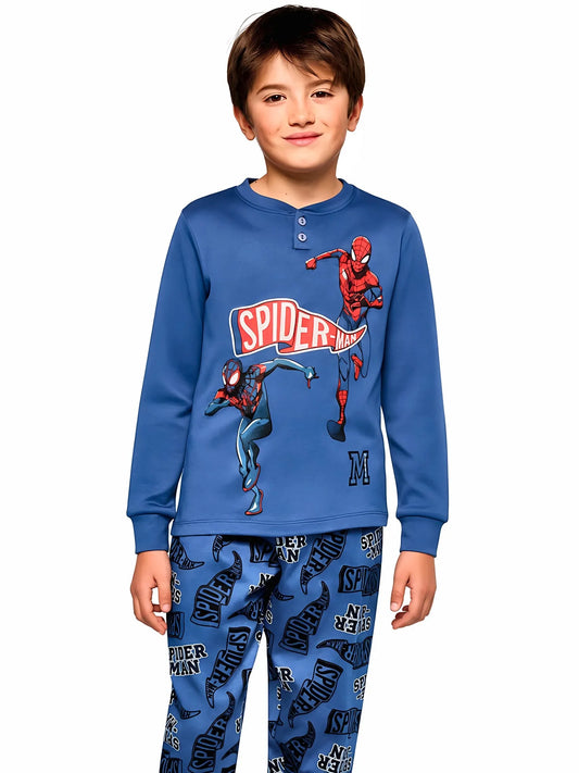 Pigiama caldo cotone Marvel Spiderman interlock bambino baby MV40M7823, colore avio