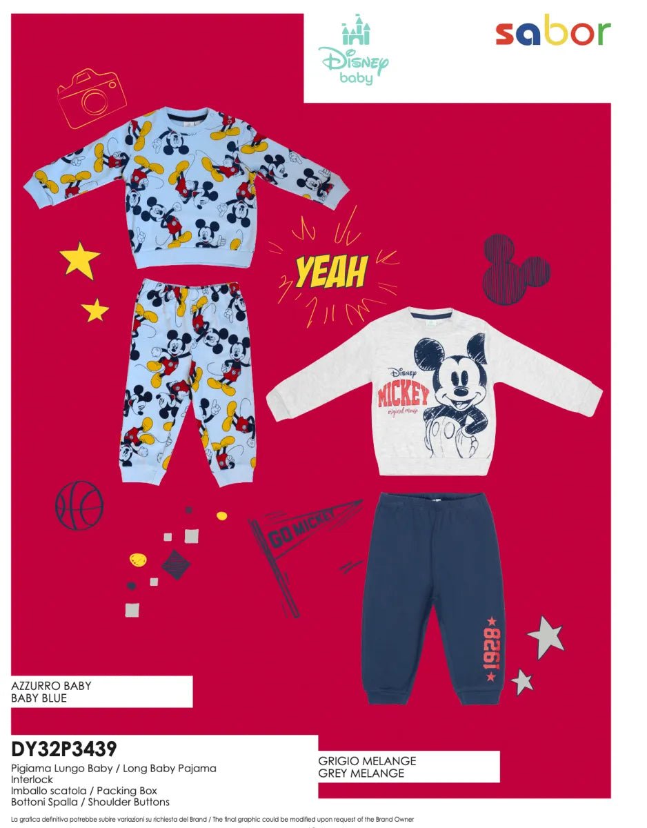 Pigiama caldo cotone Mickey Disney interlock neonato baby DY32P3439