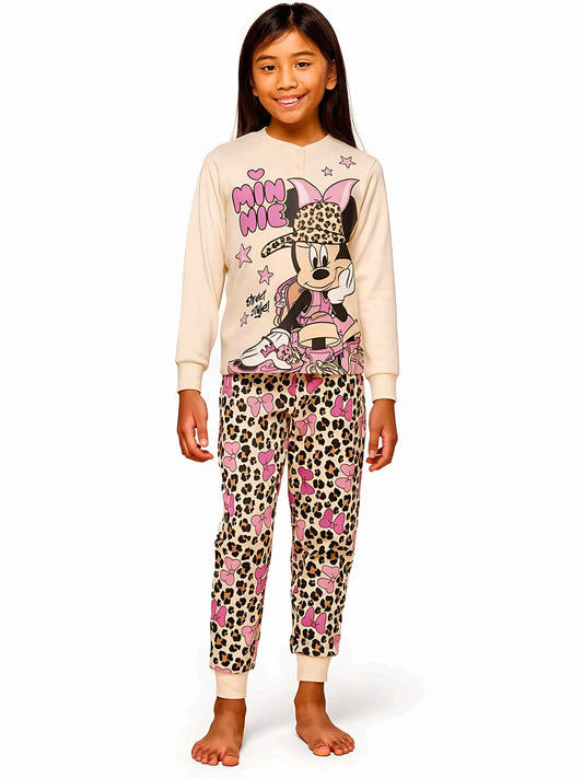 Pigiama caldo cotone Minnie Mouse interlock bambina baby DY50L8952, colore burro
