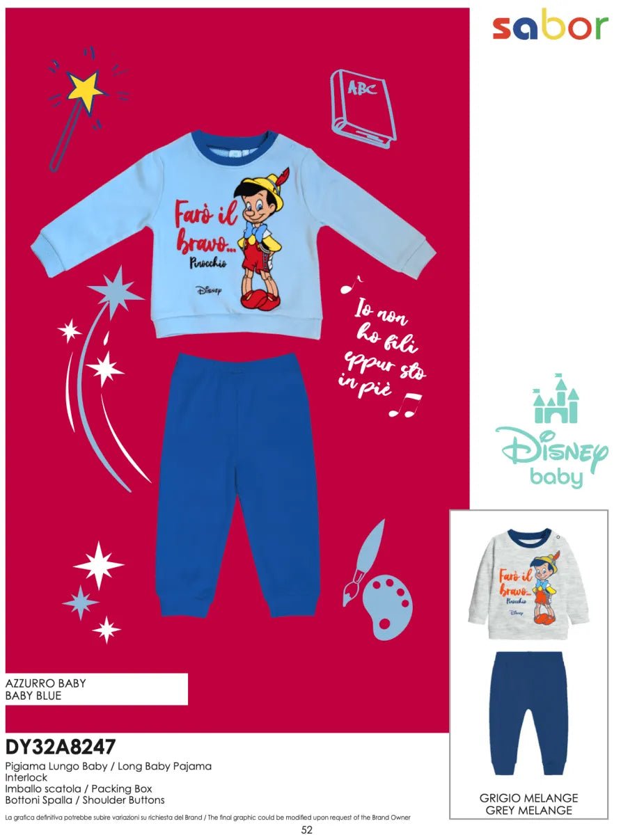 Pigiama caldo cotone Pinocchio Disney interlock neonato bambino DY32A8247