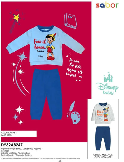 Pigiama caldo cotone Pinocchio Disney interlock neonato bambino DY32A8247