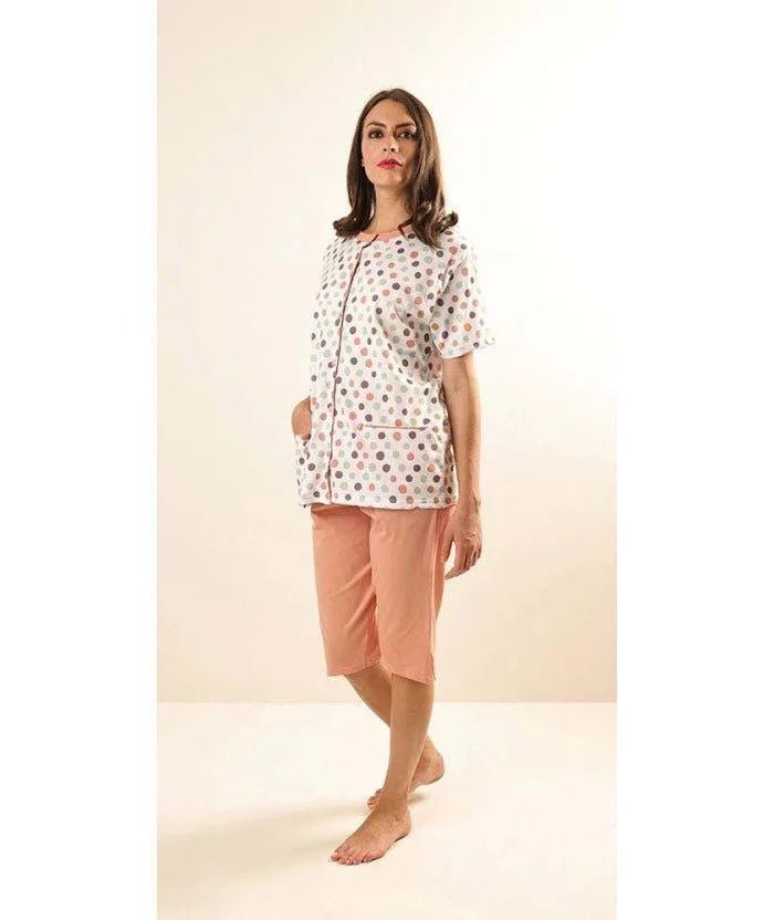 Pigiama calibrato donna aperto mezza manica pinocchietto Gary puro cotone Z55046CONF