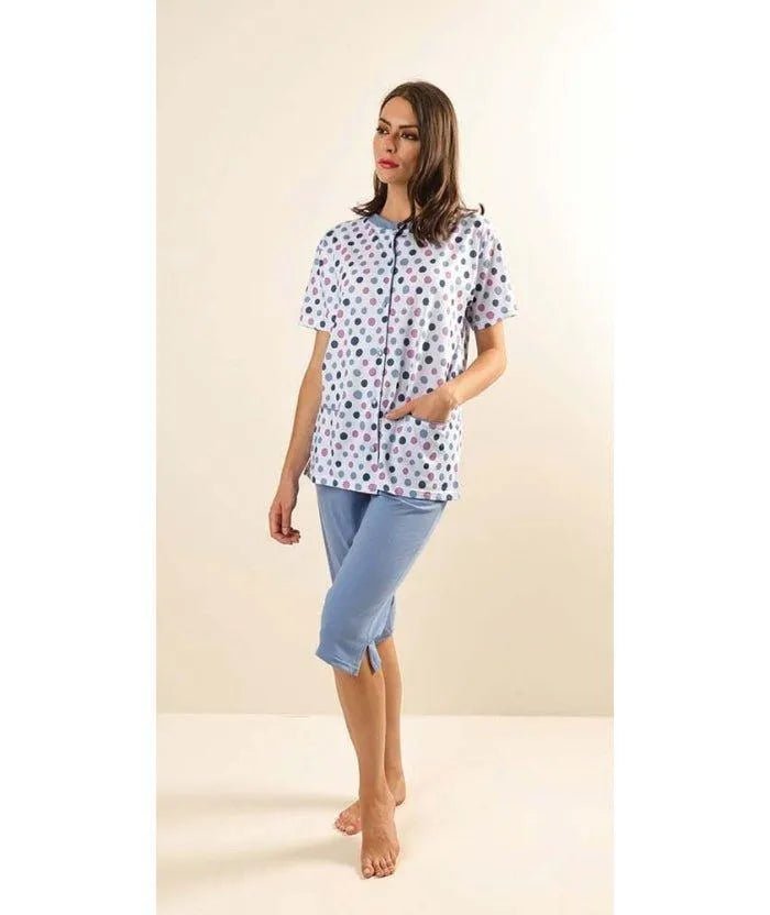 Pigiama calibrato donna aperto mezza manica pinocchietto Gary puro cotone Z55046CONF