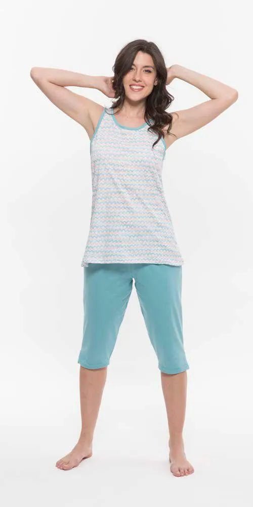 Pigiama calibrato donna canotta pinocchietto Gary puro cotone R55087CONF