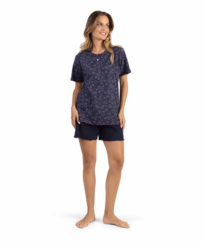 Pigiama calibrato donna mezza manica pantaloncino Gary puro cotone 5369CONF