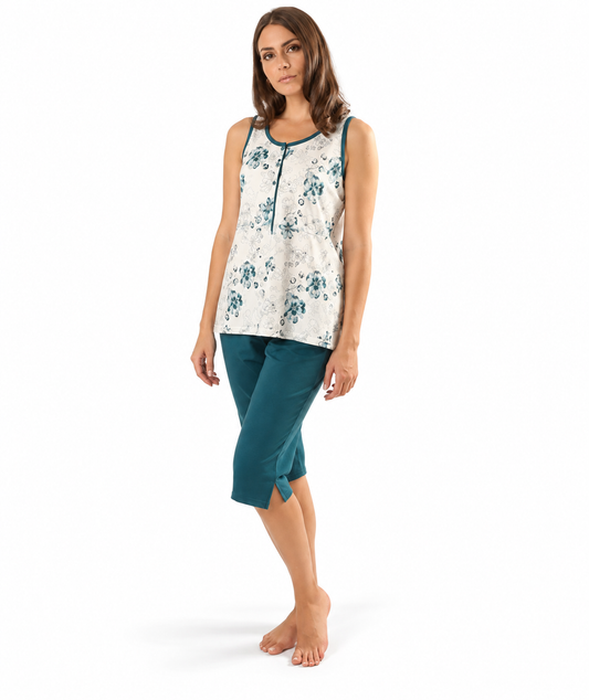 Pigiama calibrato donna spalla larga pinocchietto Gary puro cotone Z55057CONF