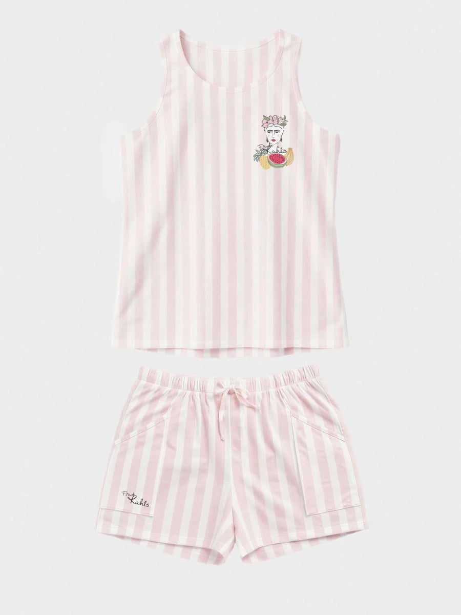 Pigiama canotta top shorts donna in puro cotone Frida Kahlo Gisela 20416
