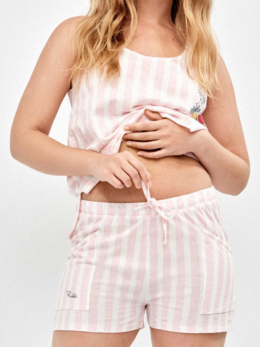 Pigiama canotta top shorts donna in puro cotone Frida Kahlo Gisela 20416