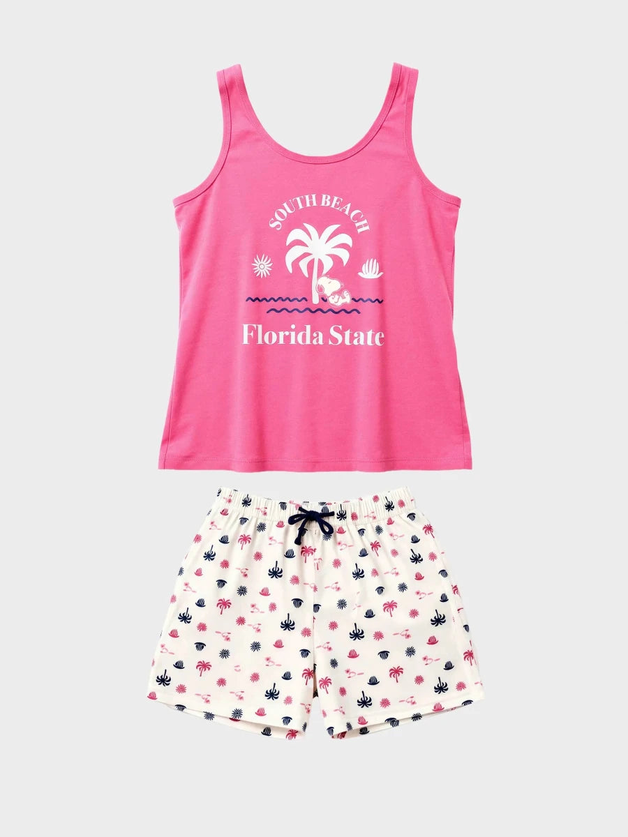 Pigiama canotta top shorts donna in puro cotone Snoopy Peanuts Gisela 20409