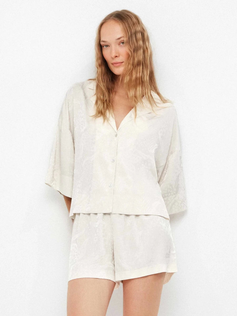 Pigiama corto donna mezza manica aperta short in raso Gisela 20389