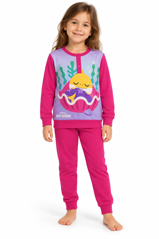 Pigiama cotone Baby Shark bambina Disney 1383 - FUCSIA